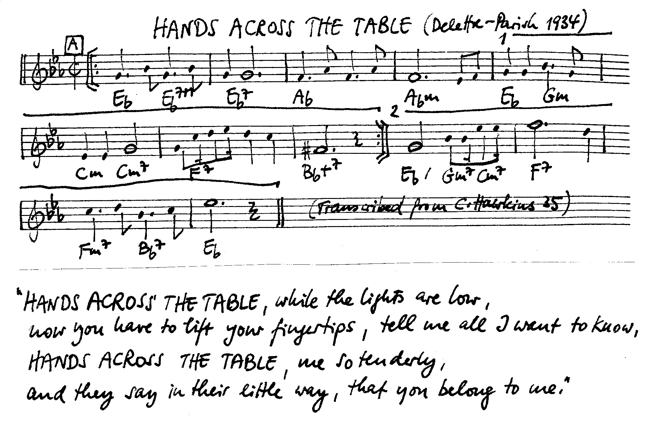 hands across the table leadsheet – book us for your next 20s or gatsby event